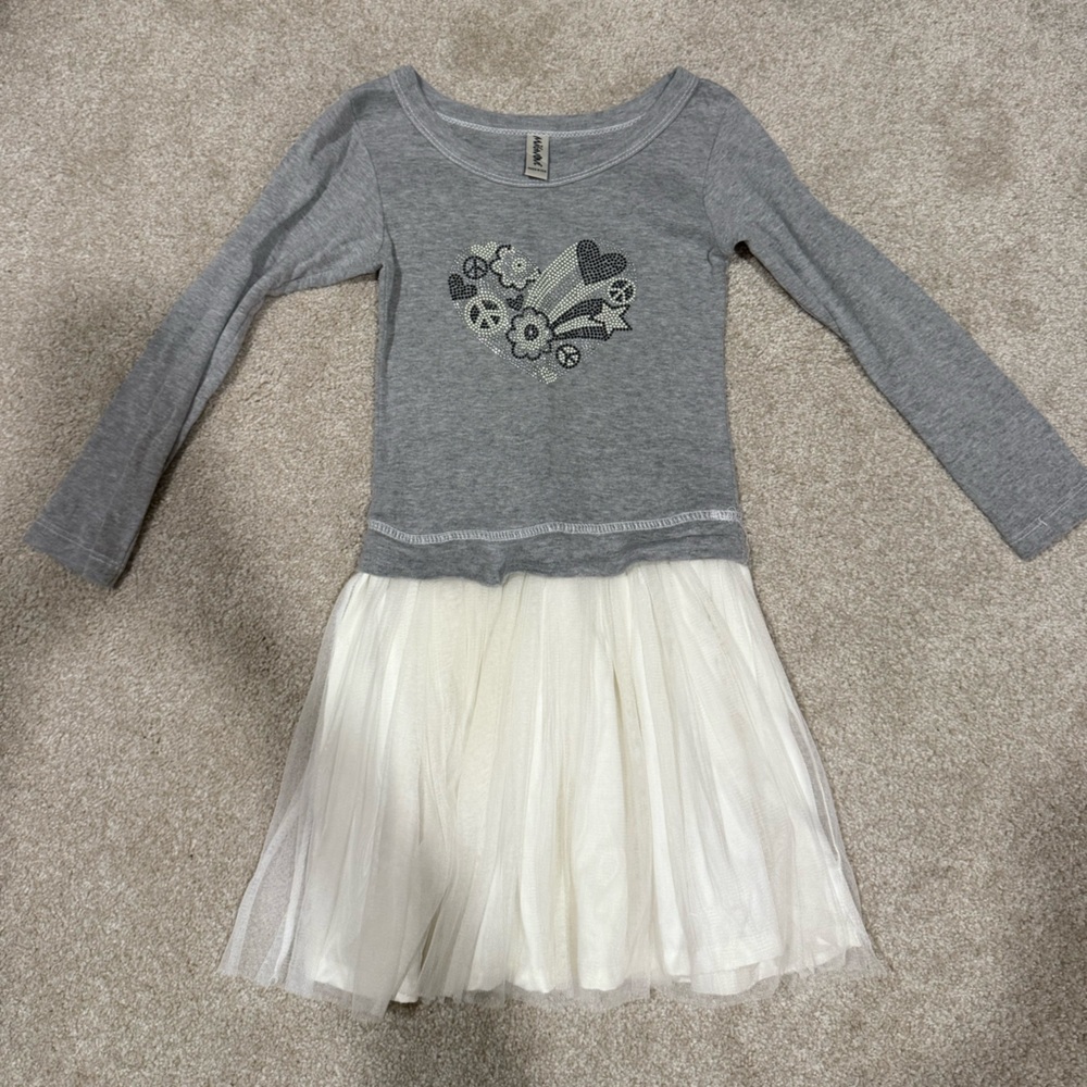 Mignone Kids Gray and White Long Sleeve Dress Sz 5